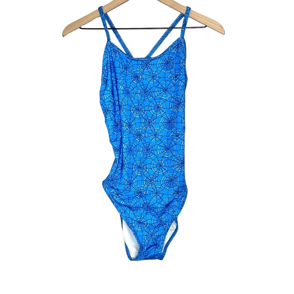 Jade Swim spiderweb blue one piece bathing suit swim suit size 36